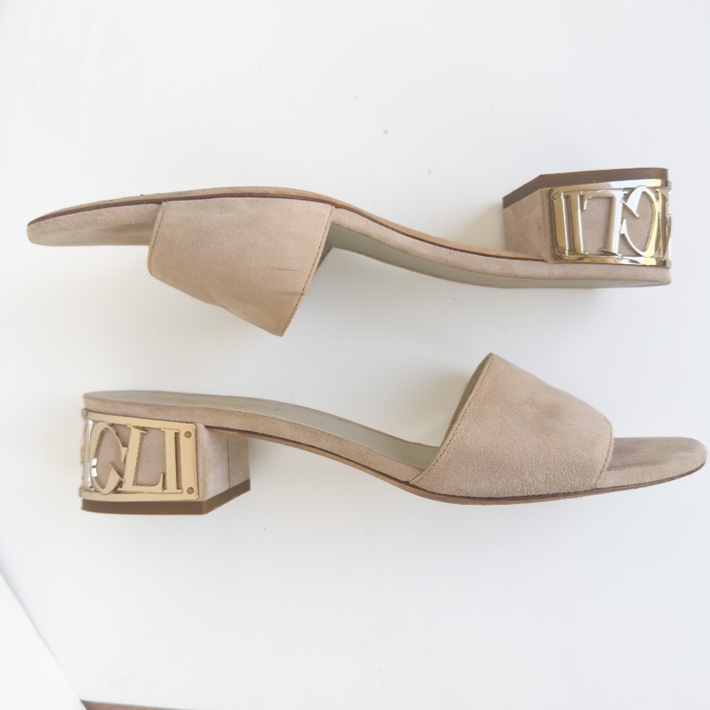 Bruno Magli Leather Suade Sandals with Metal Ornate Heels Made in Italy Size 40